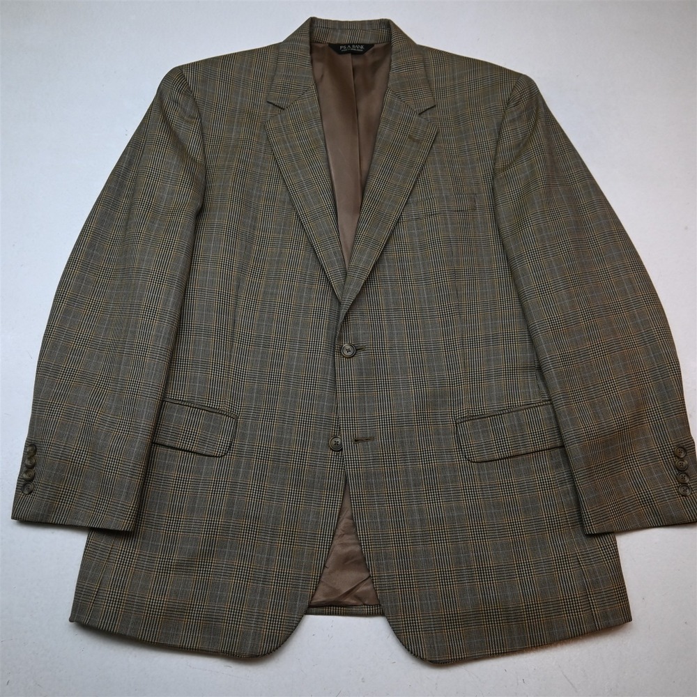 Jos A Bank 44R Brown Glenn Check 100% Wool Mens Blazer Suit Jacket Sport Coat